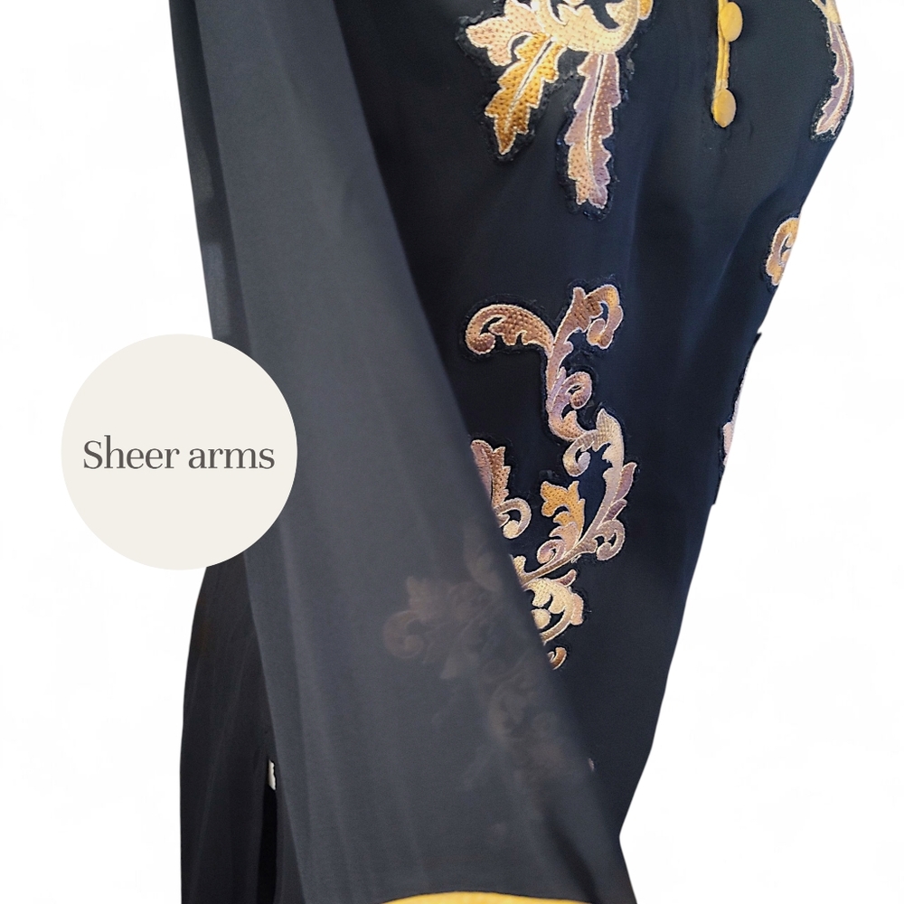Vintage Kajree Kaftan Embroidered Detailing Black / Tan Womens Size Large - Picture 4 of 11